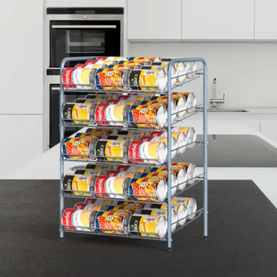 5-Tier Heavy-Duty Can Rack Organizer &ndash; 60-Can Capacity Pantry Storage with 15&deg; Tilt Design, Adjustable Dividers (16.9x12.5x25.6") Silver {5}
