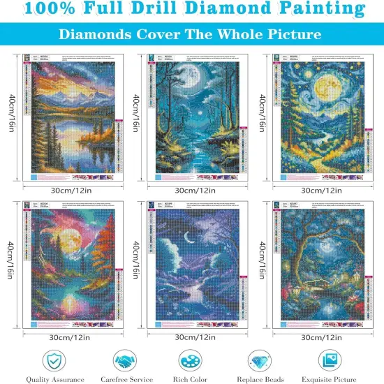 6 Pack Diamond Painting Kits Moon Landscape Diamond Art Kits for Adults Beginners, 5D DIY Full Round Drill Paint with Diamond Dots Gem Art Set for Home Wall Decor 12 x 16 Inch {3}