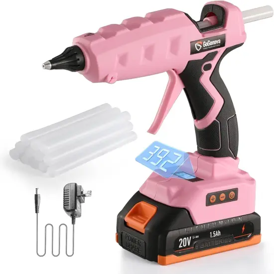 Full Size Cordless Glue Gun,20V Temp Adjust LCD Digital Display Fast Heating Accurate Dual Temp, Dripless Full Size Heavy Duty Hot Gun Kit with 12 Pcs Sticks (Battery Included) {1}
