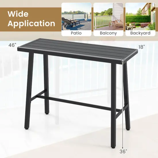 Black Metal Patio Counter Height Table with Footrest, Adjustable Foot Pads {5}