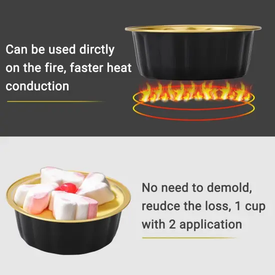 Disposable Ramekins with Lids, 8 oz 50 Pack Black Gold Aluminum Foil Cups, Disposable Creme Brulee Muffin Cupcake Baking Cup Mini Pudding Cups for Party Wedding Birthday {3}