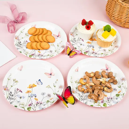 24Pcs Wildflower Paper Plates Watercolor Floral Disposable Party Dessert Plate 7" Rustic Botanical Butterflies Plates FOR SUMMER {5}
