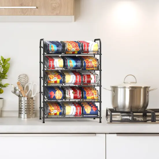 5-Tier Heavy-Duty Can Rack Organizer &ndash; 60-Can Capacity Pantry Storage with 15&deg; Tilt Design, Adjustable Dividers (16.9x12.5x25.6") Black {4}