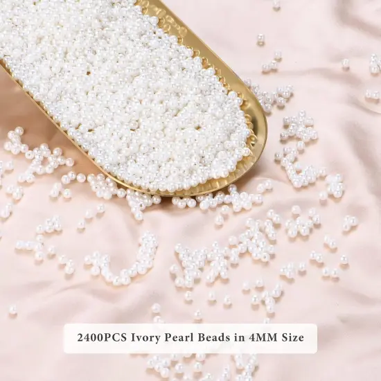 Pearl Beads for Jewelry Making 2400pcs 4mm Pearl Craft Beads with Hole Loose Fake Pearls Small Faux Pearls for Jewelry Making Bracelet Necklace DIY, Sewing Decor and Vase Filler {2}