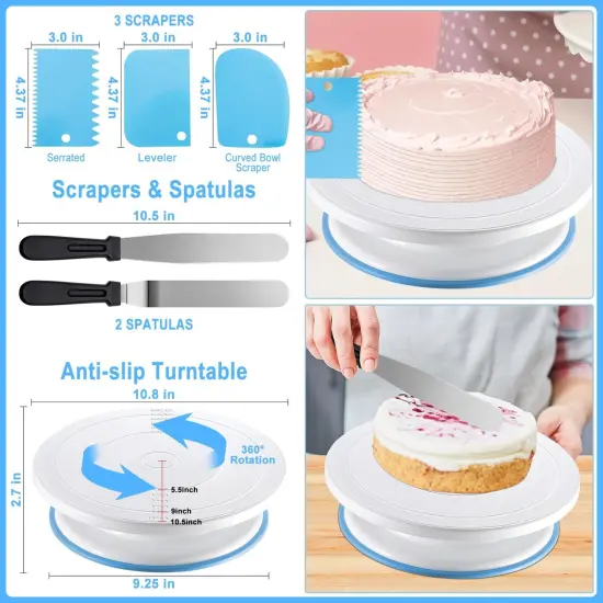 112Pcs Cake Decorating Supplies Kit, Included Cake Turntable, Cake Leveler, 54 Numbered Icing Piping Tips, 2 Spatulas, 3 Scraper, 30+2 Piping Bags, Mother's Day Gift Ideas {4}