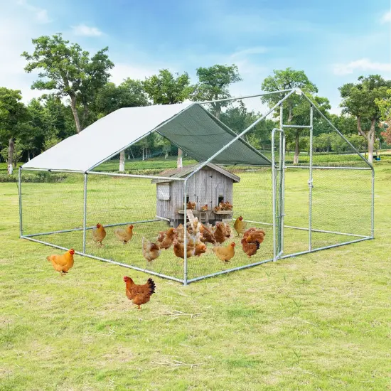13-Feet Steel Walk-in Chicken Coop with PVC-Coated Hexagonal Wire Mesh and Lockable Door {2}