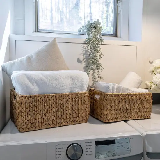 Spring BSK1008A-2SET Leif Rustic Minimalist Hand-Woven Hyacinth Nesting Wicker Storage Baskets with Handles, Seagrass Container for Decoration in Living Room, Bedroom, Entryway, Natural {5}