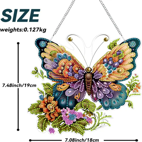 DIY Hanging Diamond Art Pendant Painting Kit Butterfly Special Shape Crystal Diamond Art Painting Garden Wall Hanging Kit Hanging Decorations Box Set {2}