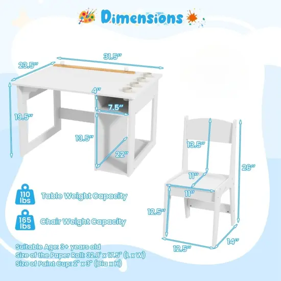 White Kids Craft Drawing Desk with Chair and 2 Spacious Storage Shelves {5}