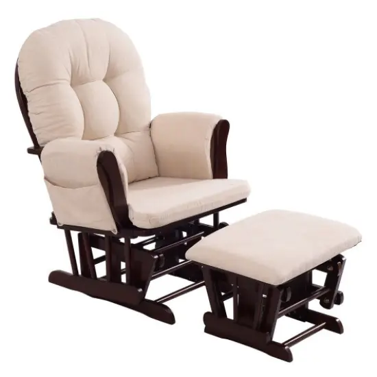 Adjustable Backrest Baby Nursery Rocking Chair & Ottoman Set-Beige {3}
