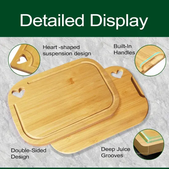 Small Wooden Cutting Board, Mini Light weight Wooden Cutting Board, Meat Cutting Board with Juice Grooves, Thick Chopping Board for Meat, Kitchen Gadgets Gift, Housewarming Gift（13 X 6in） {2}