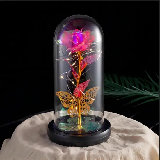 Rose Flower Gifts For Women Birthday Gifts For Girlfriend Wife Sister Daughter Friendship Light Up Glass Rose For Mon Best Friend Card Gift Aunt Grandma Christmas Anniversary Butterfly Decoration {3}