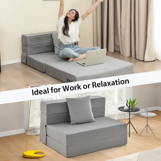 Faux Linen Tri Fold Sofa Bed with Ergonomic Pillow and Customizable Comfort Light Gray {6}