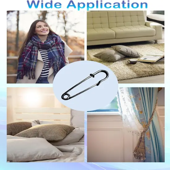 Black Safety Pins Large,55mm/2.17" Large Safety Pins Pack of 15Pcs Heavy Duty Big Safety Pin for Clothes Giant Safety Pin Available for Thick Fabric,Leather,Diapers Fixed Blankets,Shawl {5}