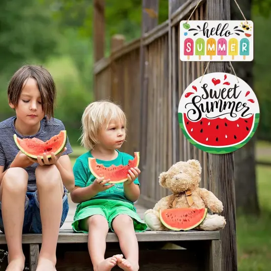 2 Pcs Hello Summer Sign Rustic Wood Decor Sweet Summer Sign Front Door Decoration {4}
