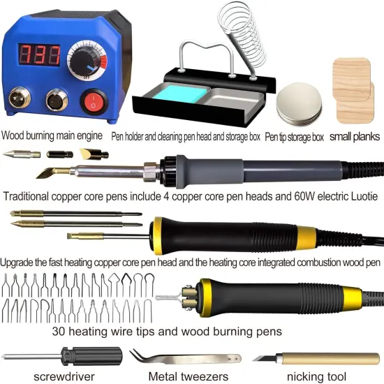 LH55-2-3 Wood Burner kit Wood Burning Tool Pen 25~750℃, Wood Burning kit with Digital Thermometer Temperature Adjustable Temperature, 3 pyrographic Wood Burning pens, 37 Wood Burning Pen Tips {3}