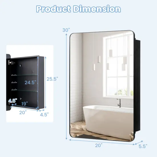 Black Aluminum Bathroom Cabinet with Mirrored Door, Adjustable Shelves and Waterproof Frame {5}