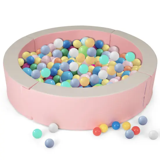 Pink PU Leather Kids Ball Pit with 50 Ocean Balls, EPE Foam and Easy Assembly {1}