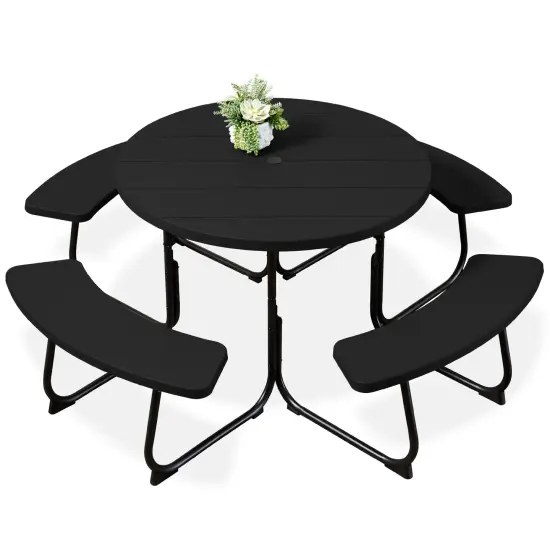 Best Choice Products 8-Person Circular Outdoor Picnic Table w/ 4 Benches, Umbrella Hole, 2000lb Capacity Black {1}