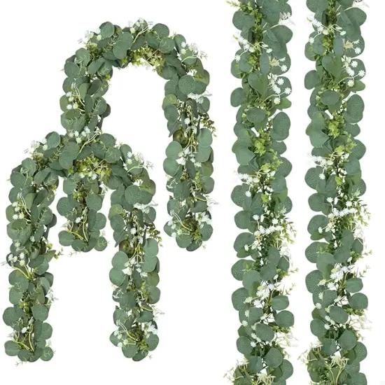 4 Pack 5.9Ft Eucalyptus Garland,Artificial Eucalyptus Flowers Leaves Table Greenery Garland Wreath Vines for Wedding Party Table Fireplace Bedroom Wall Room Decor {1}