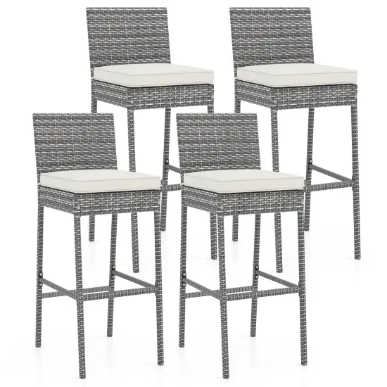 30" Inch Patio Wicker Bar-stools with Soft Seat Cushion and Footrest Ideal for Backyard or Balcony {1}