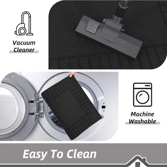 Kitchen Rugs - Non Slip Kitchen Runner Rug, Absorbent Mats for Floor, Machine Washable, Black 24'x60' {4}