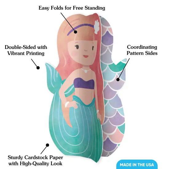 Big Dot of Happiness 8 Count Mermaid Characters 3D Centerpiece Table Decorations, Freestanding Mermaid Centerpieces for Girls' Birthday Party Decor {6}