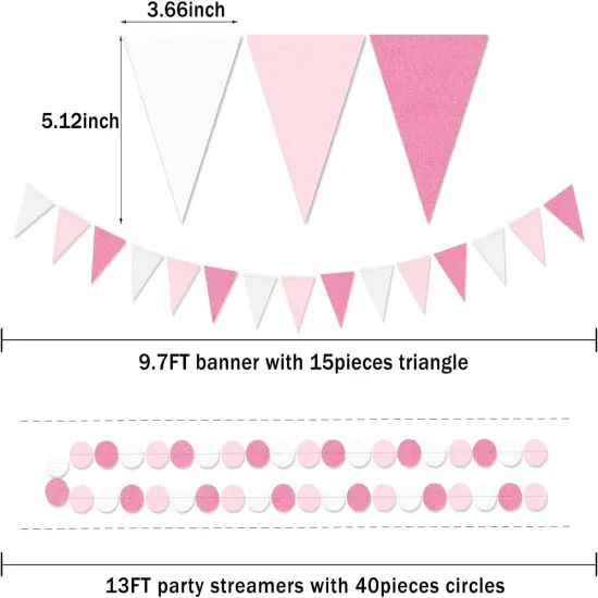 Hot Pink White Party Decorations - 23pcs Tissue Paper Flower Pom Poms Tassel Garland Pennant Banner Flags Streamers Women Girl Birthday Baby Bridal Shower Engagement Bachelorette Wedding Hanging Decor {3}