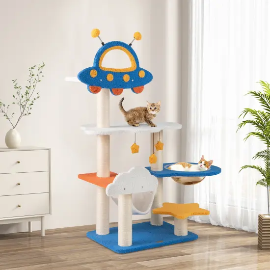 7-Layer Tall Cat Tree with UFO-Shaped Top Perch and Fully-Wrapped Sisal Scratching Posts {3}