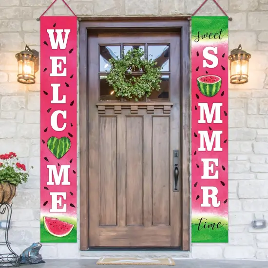 Welcome Summer Watermelon Porch Banner Sign, Sweet Summer Time Front Door Decorative Hanging Banner Flag, Seasonal Decoration Home Outdoor Yard Decor {4}