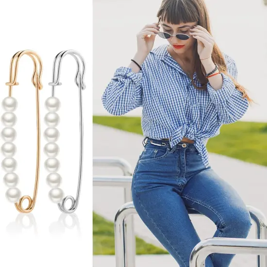 6 Pcs Faux Pearl Brooch Pins Decorative Safety Pins Pants Clips to Tighten Waist Sweater Shawl Clips Large Shawl Pins for Women Clothing Dress Pants Skirt Accessories Waist Extender Decoratine Pins {4}