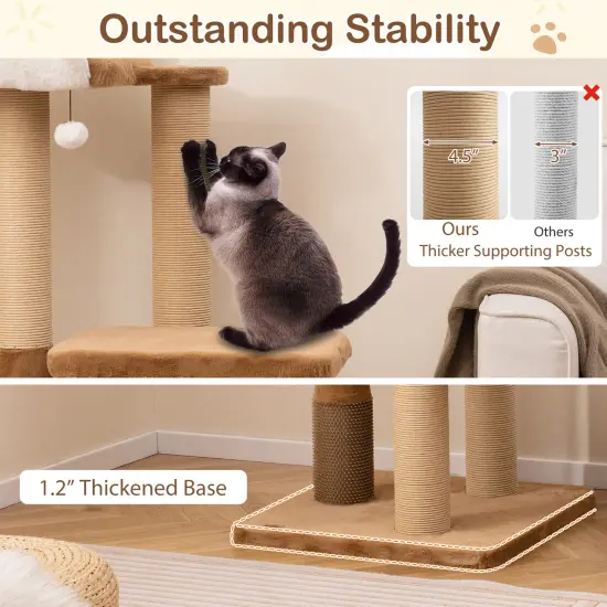44 inches Modern Cat Tree with Scratching Posts and Dangling Ball {6}