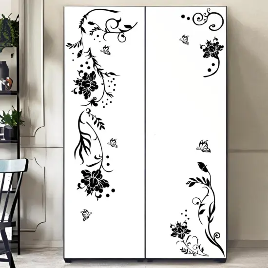 Supzone Flowers & Butterflies Wall Decals - DIY Black & Floral Wall Stickers for Bedrooms & Living Rooms {4}
