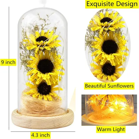 Sunflower in Glass Dome Gifts for Women Enchanted Flower with LED Light Enchanted Gift for Women on Christmas Valentine's Day Mother's Day Anniversary Birthday Thanksgiving {2}