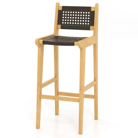 30 Inch Rattan Teak Wood Bar Stool with Backrest and Footrest Suitable for Indoor or Outdoor Use {1}