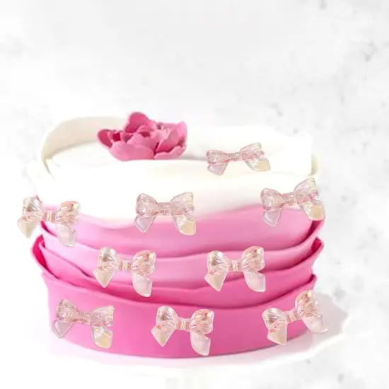24pcs Pink Bow Cake Topper Bowknot Cupcake Toppers Cake Dessert Picks Decoration For Baby Shower Birthday Wedding Party Supplies {2}