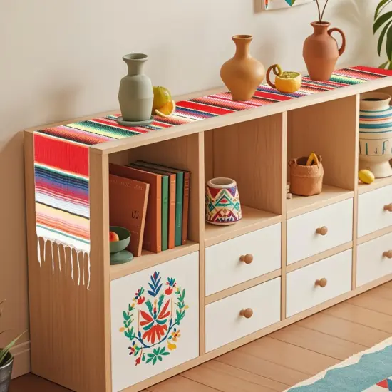 Mexican Table Runner, 14 X 84 Inches Cinco De Mayo Table Runner, Rainbow Boho Mexican Serape Table Runners, Fringe Cotton Table Runners for Mexican Fiesta Cinco De Mayo Birthday Party Decorations Red {4}