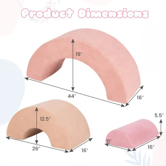 Faux Suede Kids Climbing Set and 3-Piece Soft Arch Play Couch Pink {6}