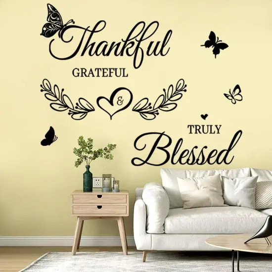Inspirational Quote Wall Decor Thankful Grateful Blessed Wall Decal Quote Faith Vinyl Lettering Wall Stickers for Home Decor Living Room TV Background Home Decoration {5}