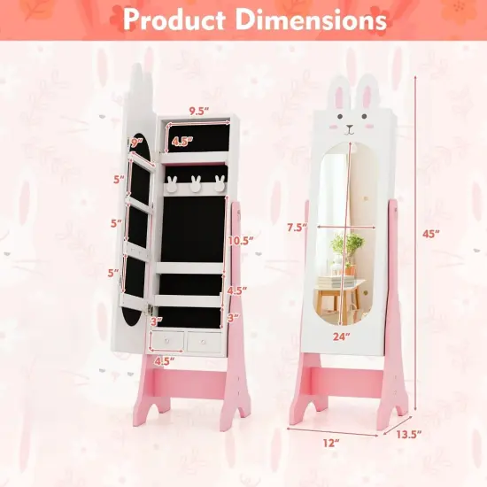 MDF and Glass Jewelry Cabinet with Full-Length Mirror, Large Storage and Adjustable Tilt White {6}