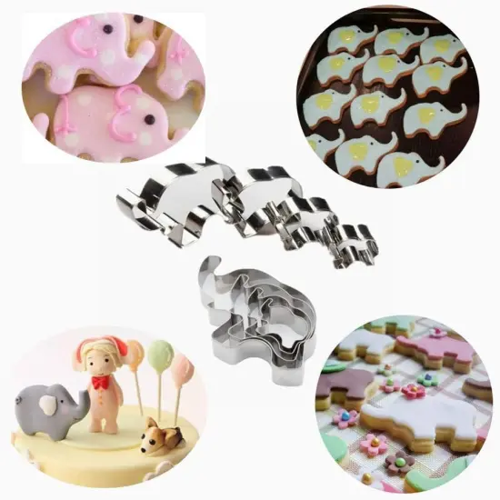 Elephant Cookie Cutter Set of 4 Counts Animal Biscuit Cutter Baby Shower Press Cookie Molds Stainless Steel Metal Fondant Cutter (Elephant Cookie Cutter) {3}