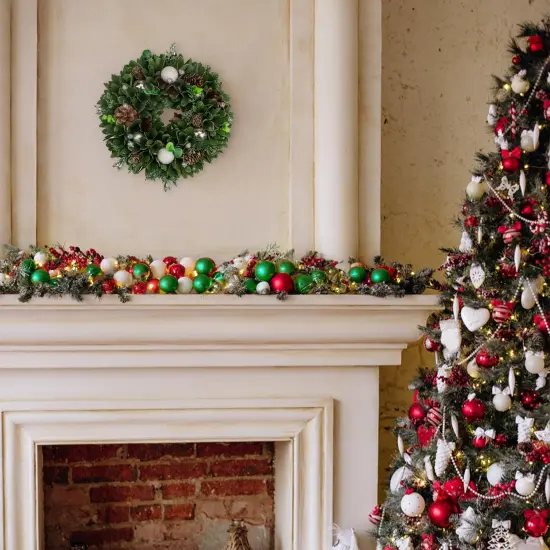 Northlight Artificial Christmas Wreath With Pine Cones and Ornaments - 14" Unlit White {4}