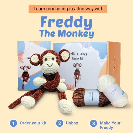 Crochet Kit for Beginners Adults, Freddy The Monkey DIY Crochet Animal Kit for Beginners, Learn to Crochet with Step-by-Step Instruction Book, Beginner Crochet Kit for Adults and Kids {5}