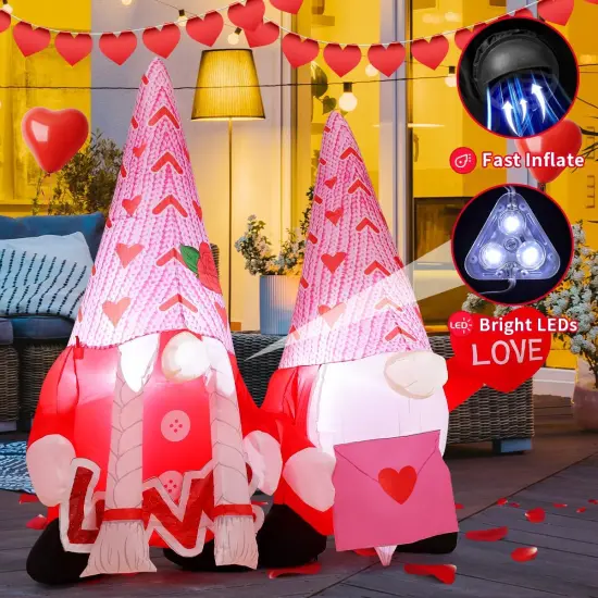 5.5 FT Long Valentines Day Inflatables Gnomes Outdoor Decorations Blow Up Yard Pink Gnomes Couple with Built-in LEDs for Garden Lawn Indoor Decor {5}