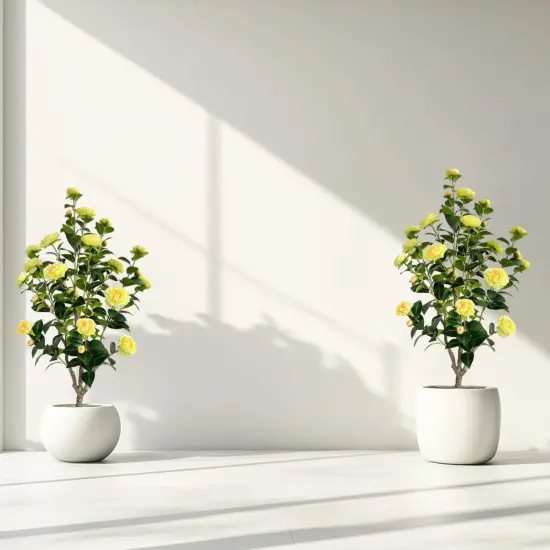 Artificial Camellia Tree 3.4ft Fake Trees pseudophyte (2, Yellow) {3}