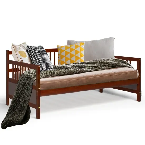 Twin Size Wooden Slats Daybed Bed with Rails Perfect for Living Room and Kids Room or Guest Room Cherry {4}