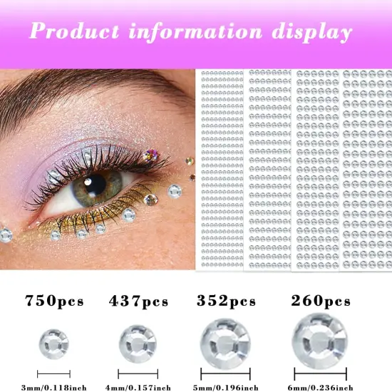 1799pcs Gem Stickers Jewels for Crafts - Self Adhesive Rhinestone Jewel Stickers, Stick on Gems Rhinestones for Crafts, Acrylic Bling Round Stickers, Craft Supplies for Kids 4Sheets 4Sizes Whitesilver {3}