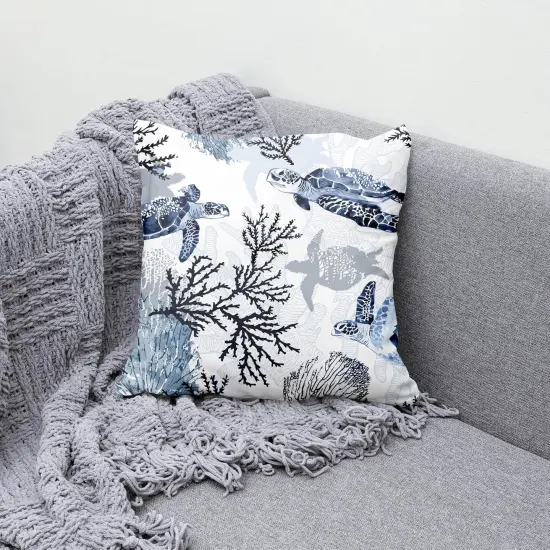 Nautical Coastal Throw Pillow Covers Set of 2 Beach Themed Ocean Coral Sea Turtle Decorative Pillow Cases Outdoor Sofa Cushion Cover for Bedroom Living Room, 18x18, Blue {5}