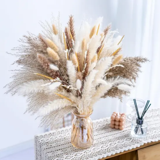 120PCS Natural Pampas Grass Mix Bouquet | Dried Pampas Bouquet for Wedding Boho Flowers Home Table Decor Desk Decor, Rustic Farmhouse Decor {1}