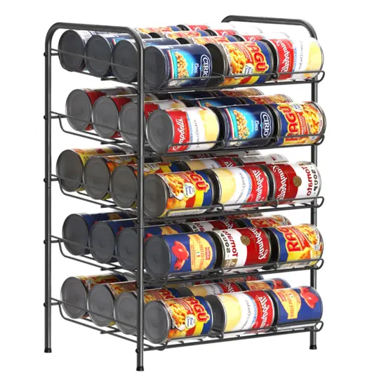 5-Tier Heavy-Duty Can Rack Organizer &ndash; 60-Can Capacity Pantry Storage with 15&deg; Tilt Design, Adjustable Dividers (16.9x12.5x25.6") Black {1}